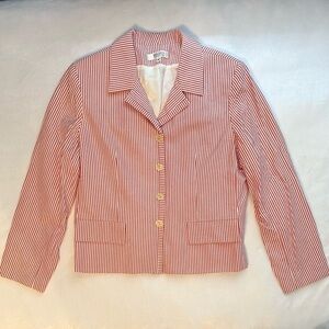 Vintage Bigio Collection Pink Beige Pinstripe Cotton Blazer Jacket Sz 14 Women’s